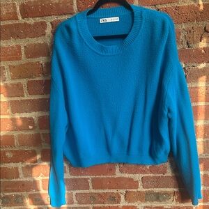 Zara Women's Vibrant Blue Crew Neck Sweater